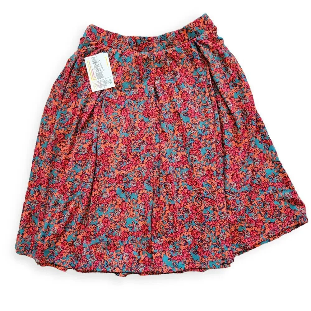 Lularoe Madison Box Pleats w/ Pockets Floral Pink/Green Skirt Women Sz Small - Picture 2 of 5